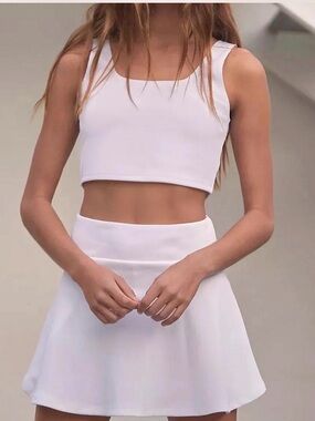 FP Movement White Two-Piece Crop Top and tennis Skirt Set